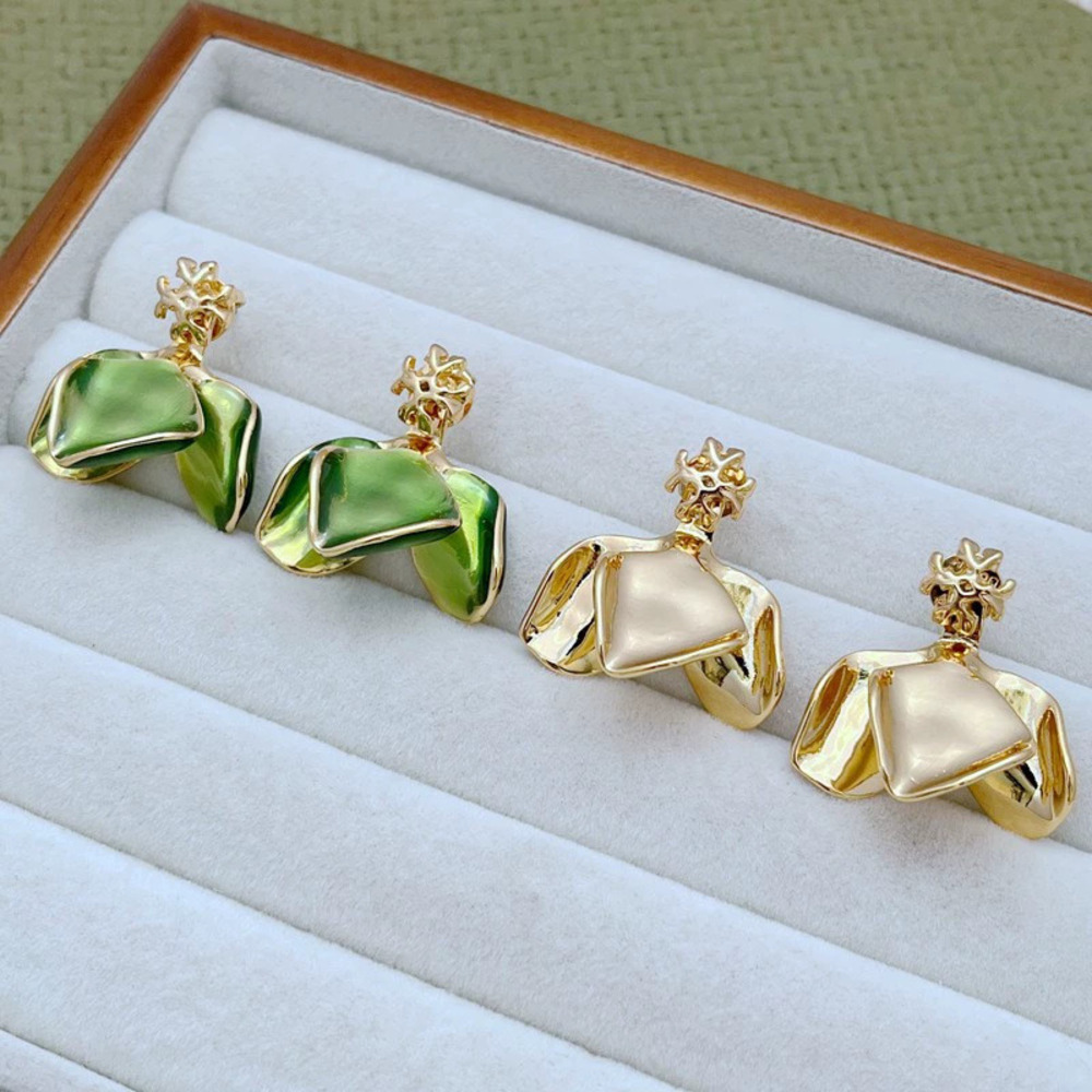 Tory Burch Enamel Pleated Petal Detachable Metal Drop Earrings